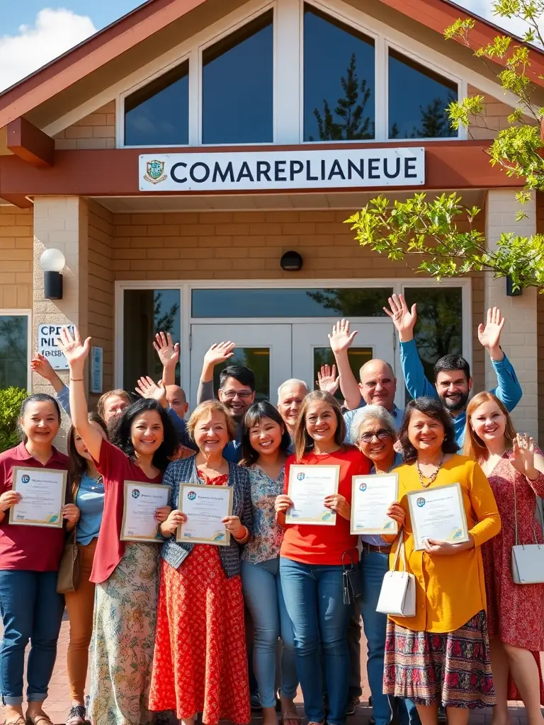 A diverse group of participants celebrating their successful completion of a RAID NATURE SUD GOELO challenge, highlighting personal growth and achievement.