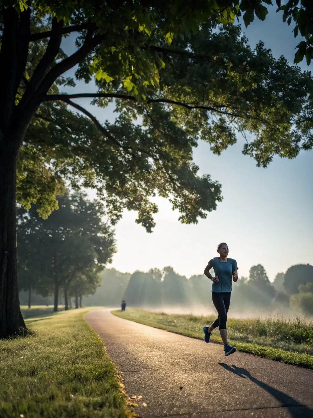 A participant looking healthy and happy while running through a scenic trail during a RAID NATURE SUD GOELO event, emphasizing the physical health benefits.