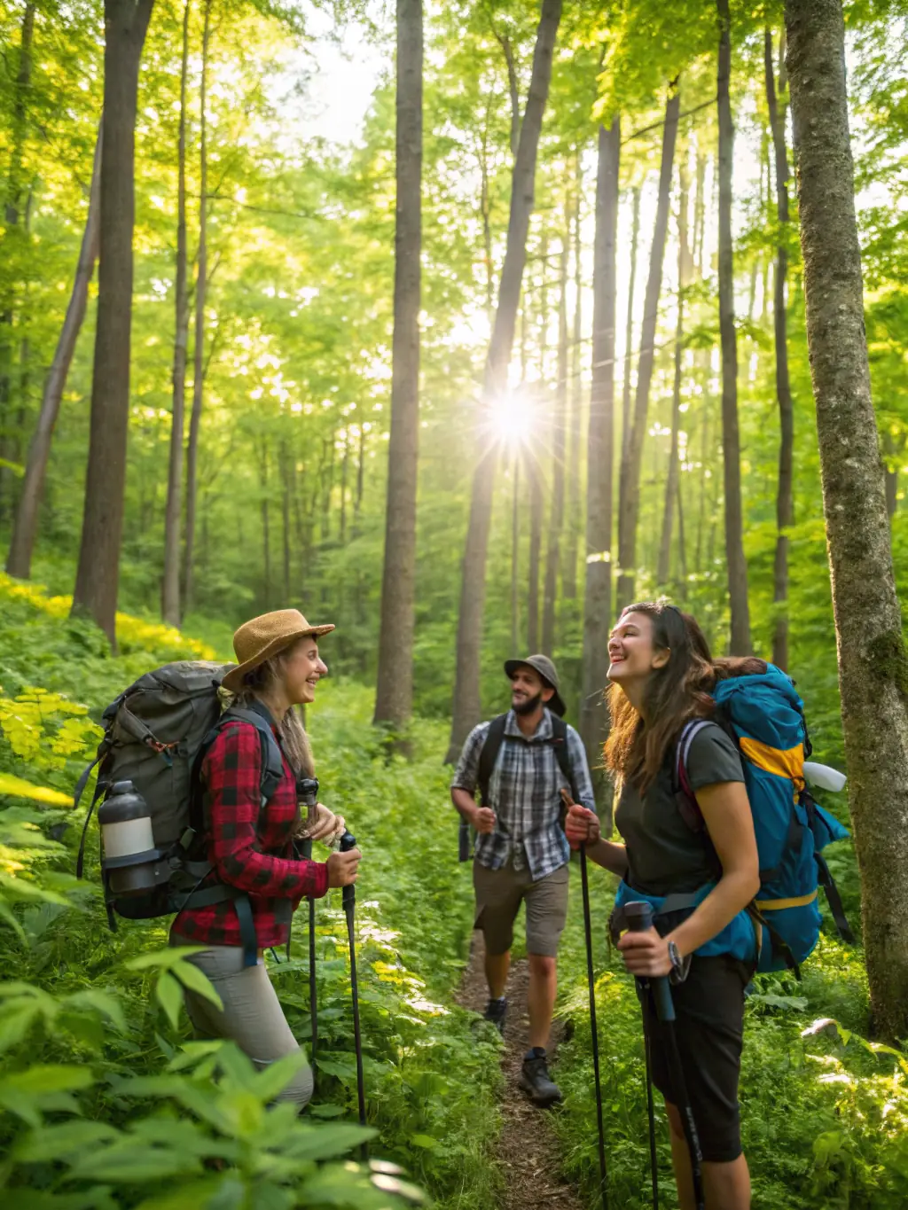 A group of young participants navigating a forest trail during a RAID NATURE SUD GOELO event, showcasing teamwork and outdoor adventure.