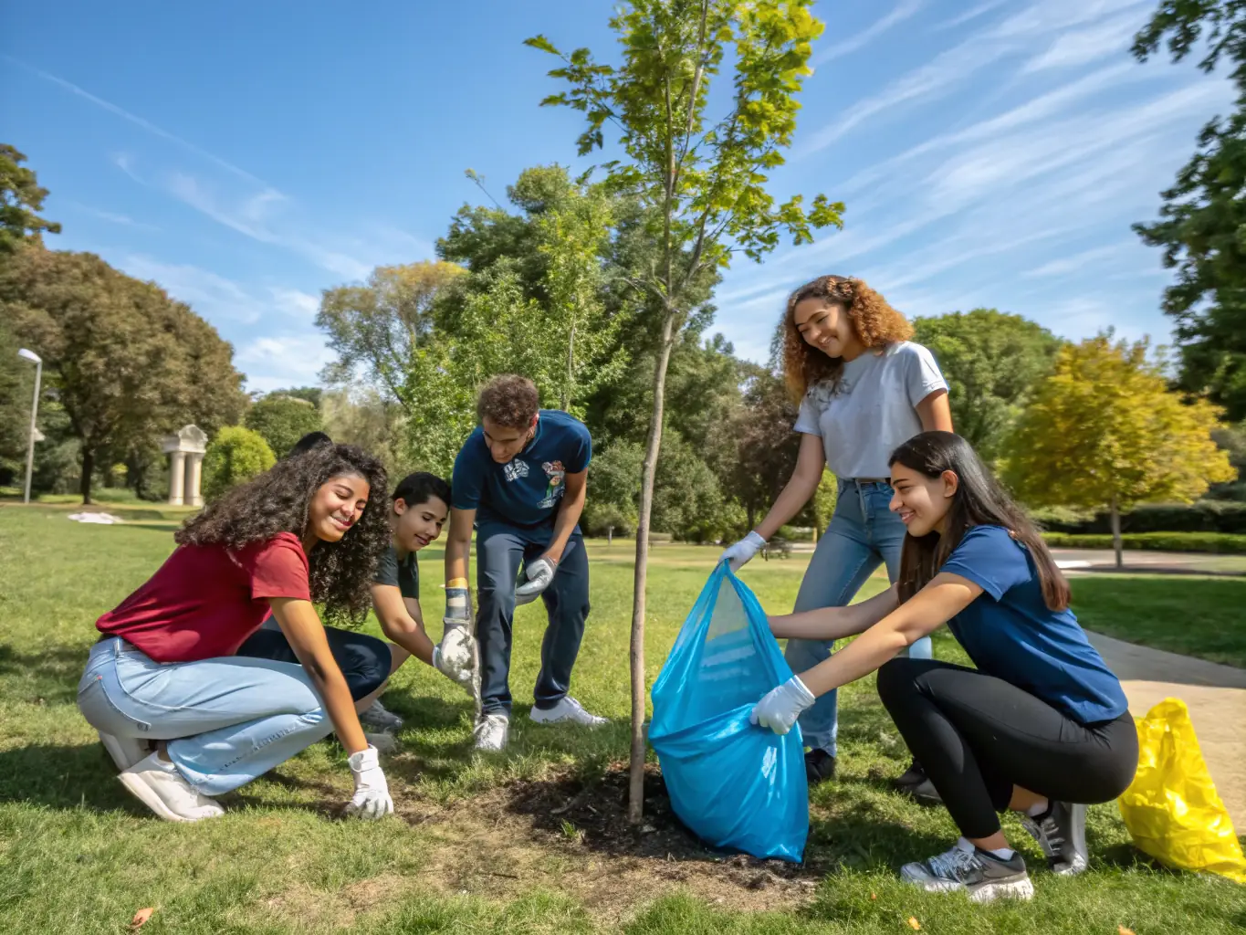 A captivating image of young participants planting trees during a RAID NATURE SUD GOELO environmental initiative, highlighting their commitment to sustainability.